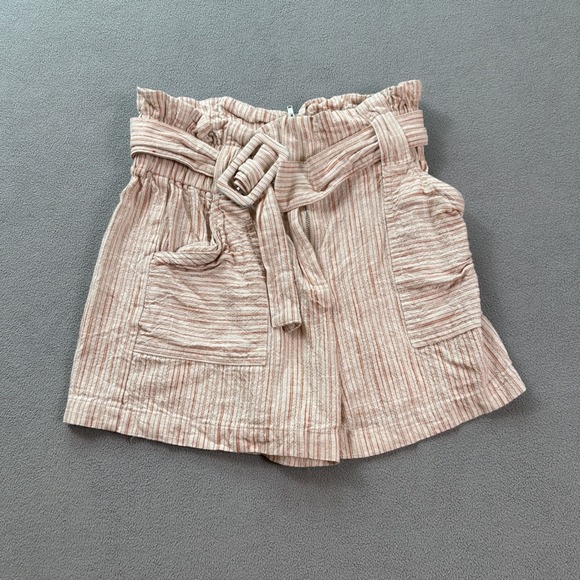 Line & Dot Pants - Line & Dot Paperbag Shorts Small High Tie Waist Striped Belted Linen Blend Comfy